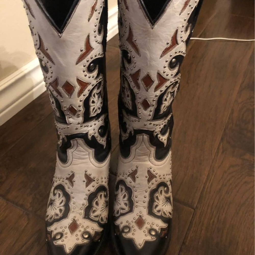 Studded two tone cowgirl boot